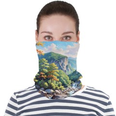 Serene Mountain Waterfall Landscape Face Seamless Bandana (adult) by ExtraAwesomeSauce