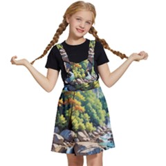 Serene Mountain Waterfall Landscape Kids  Apron Dress by ExtraAwesomeSauce