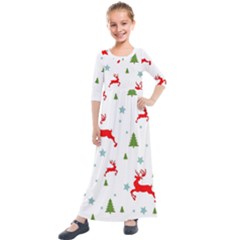 Christmas Texture, Pattern, Red, Craciun, Christmas, Snowflake, Kids  Quarter Sleeve Maxi Dress by kyorashop23