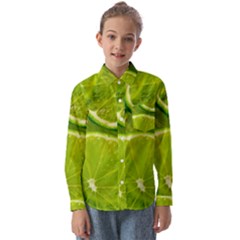 Lime Slices Close Up, Fresh, Fruit, Green Lemon Kids  Long Sleeve Shirt by kyorashop23