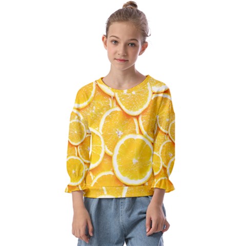 Oranges, Orange, Fruits Kids  Cuff Sleeve Top by kyorashop23