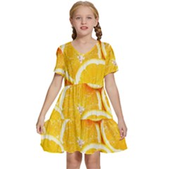 Oranges, Orange, Fruits Kids  Short Sleeve Tiered Mini Dress by kyorashop23