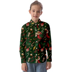 Texture, Pattern, Red, Craciun, Christmas, Hat, Santa, Green Kids  Long Sleeve Shirt by kyorashop23