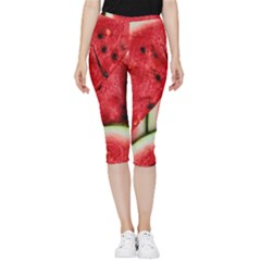 Watermelon, Fruit, Green, Red Inside Out Lightweight Velour Capri Leggings  by kyorashop23