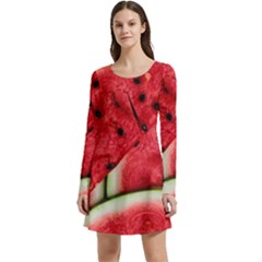 Watermelon, Fruit, Green, Red Long Sleeve Velour Skater Dress by kyorashop23