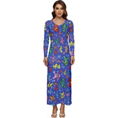 Grateful Dead Dancing Bears Pattern Long Sleeve Longline Maxi Dress by Salmanaz77