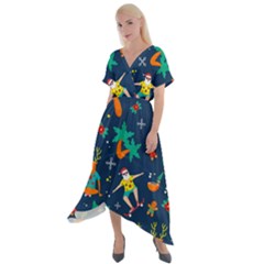 Colorful Funny Christmas Pattern Cross Front Sharkbite Hem Maxi Dress by Ket1n9