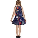 Festive Floral Pattern Christmas Blue Floral Flower Foliage Leaves Pattern Red Snow Winter Kids  Halter Collar Waist Tie Chiffon Dress View4