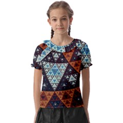 Fractal Triangle Geometric Abstract Pattern Kids  Frill Chiffon Blouse by Cemarart