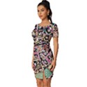 Spanish Gothic Girls Pattern Fitted Knot Split End Bodycon Dress View2