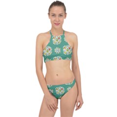 Retro 1960s Flowers Pattern 2 Halter Bikini Set by violetheavensky