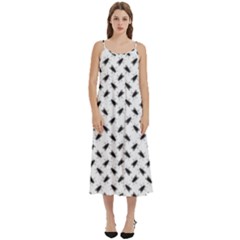 Fly Phot Motif Seamless Black And White Pattern Casual Spaghetti Strap Midi Dress by dflcprintsclothing