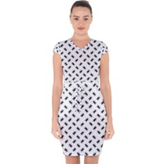 Fly Phot Motif Seamless Black And White Pattern Capsleeve Drawstring Dress  by dflcprintsclothing