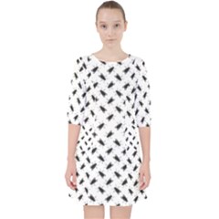 Fly Phot Motif Seamless Black And White Pattern Quarter Sleeve Pocket Dress by dflcprintsclothing