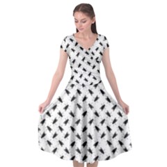 Fly Phot Motif Seamless Black And White Pattern Cap Sleeve Wrap Front Dress by dflcprintsclothing