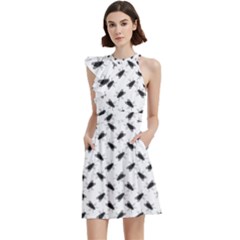 Fly Phot Motif Seamless Black And White Pattern Cocktail Party Halter Sleeveless Dress With Pockets by dflcprintsclothing