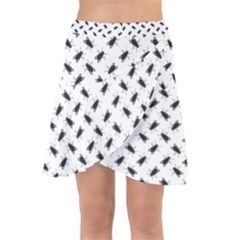 Fly Phot Motif Seamless Black And White Pattern Wrap Front Skirt by dflcprintsclothing