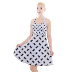 Fly Phot Motif Seamless Black And White Pattern Halter Party Swing Dress  by dflcprintsclothing