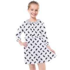 Fly Phot Motif Seamless Black And White Pattern Kids  Quarter Sleeve Shirt Dress by dflcprintsclothing