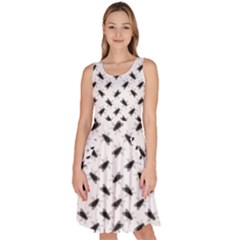 Fly Phot Motif Seamless Black And White Pattern Knee Length Skater Dress With Pockets by dflcprintsclothing