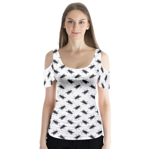 Fly Away In Black & White  Butterfly Sleeve Cutout T-shirt  by dflcprintsclothing