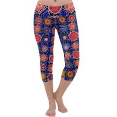 Retro Geometric Shapes And Flowers 3 Capri Yoga Leggings by violetheavensky