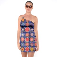 Retro Geometric Shapes And Flowers 3 One Shoulder Ring Trim Bodycon Dress by violetheavensky