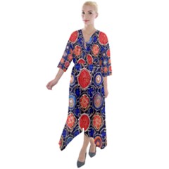 Retro Geometric Shapes And Flowers 3 Quarter Sleeve Wrap Front Maxi Dress by violetheavensky