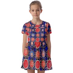 Retro Geometric Shapes And Flowers 3 Kids  Short Sleeve Pinafore Style Dress by violetheavensky