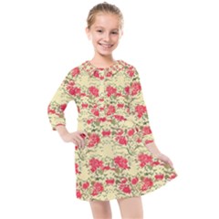 Retro 1880s Flowers Pattern 18 Kids  Quarter Sleeve Shirt Dress by violetheavensky