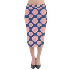 Retro 1880s Flowers Pattern 16 Velvet Midi Pencil Skirt by violetheavensky