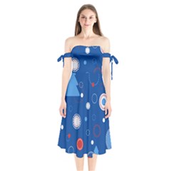 Christmas Pattern Tree Design Shoulder Tie Bardot Midi Dress by Paksenen