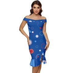 Christmas Pattern Tree Design Off Shoulder Ruffle Split Hem Bodycon Dress by Paksenen