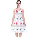 Red Green And Blue Christmas Themed Illustration V-Neck Midi Sleeveless Dress  View1