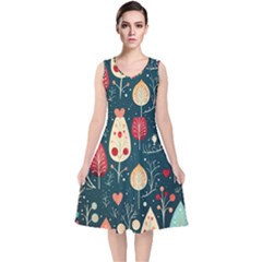 Christmas Tree Pattern V-neck Midi Sleeveless Dress  by Paksenen