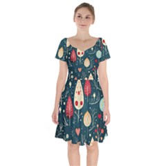 Christmas Tree Pattern Short Sleeve Bardot Dress by Paksenen