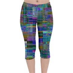 Glitch Chaos Print Velvet Capri Leggings  by dflcprintsclothing