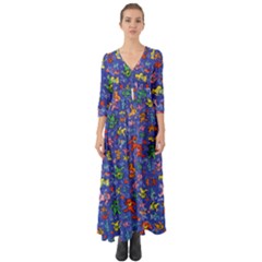 Grateful Dead Dancing Bears Pattern Button Up Boho Maxi Dress by Salmanaz77