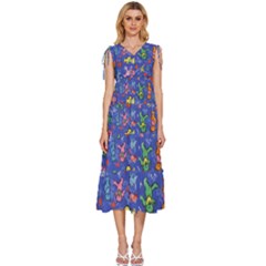 Grateful Dead Dancing Bears Pattern V-neck Drawstring Shoulder Sleeveless Maxi Dress by Salmanaz77