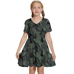 Leaves Plant Foliage Green Kids  Short Sleeve Tiered Mini Dress by Cemarart