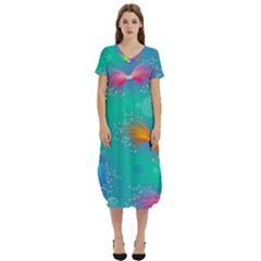 Christmas Pattern T-shirt Midi Dress With Pockets by Paksenen