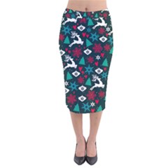 Holiday Season Pattern December Happy Holidays Merry Christmas Winter Family Festive New Year Velvet Midi Pencil Skirt by Maspions