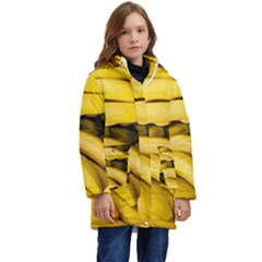 Bananas, Macro, Fruits, Ripe Bananas Kids  Hooded Longline Puffer Jacket by kyorashop23