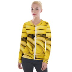 Bananas, Macro, Fruits, Ripe Bananas Velvet Zip Up Jacket by kyorashop23