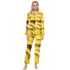 Bananas, Macro, Fruits, Ripe Bananas Womens  Long Sleeve Velvet Pocket Pajamas Set by kyorashop23