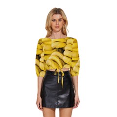 Bananas, Macro, Fruits, Ripe Bananas Mid Sleeve Drawstring Hem Top by kyorashop23