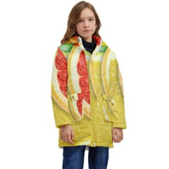 Fruit, Lemon Kids  Hooded Longline Puffer Jacket by kyorashop23