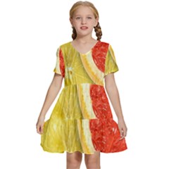 Fruit, Lemon Kids  Short Sleeve Tiered Mini Dress by kyorashop23