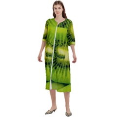 Kiwi Fruits, Close-up, Exotic Fruit Women s Cotton 3/4 Sleeve Nightgown by kyorashop23