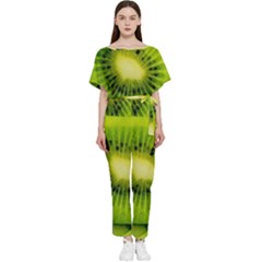 Kiwi Fruits, Close-up, Exotic Fruit Batwing Lightweight Chiffon Jumpsuit by kyorashop23